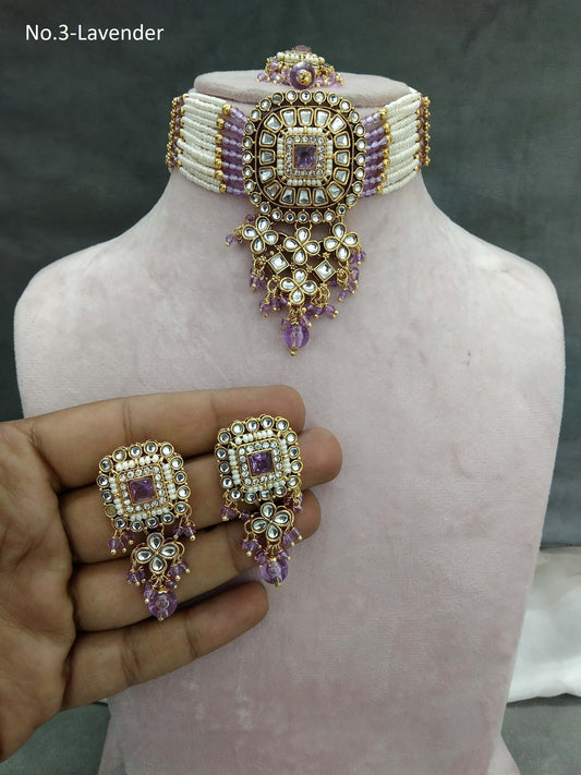 Indian Jewellery Gold Lavender  Kundan choker Set/ kundan choker Priya Jewellery Set