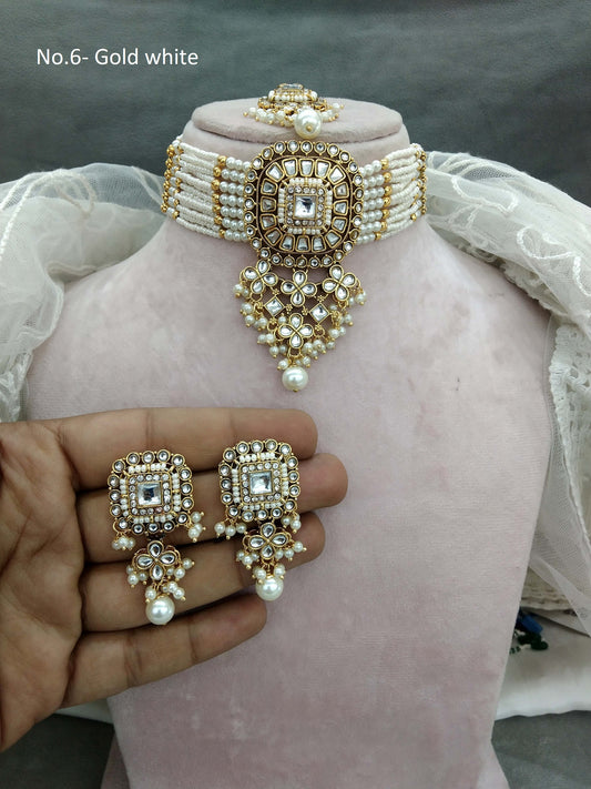 Indian Jewellery Gold White  Kundan choker Set/ kundan choker Priya Jewellery Set