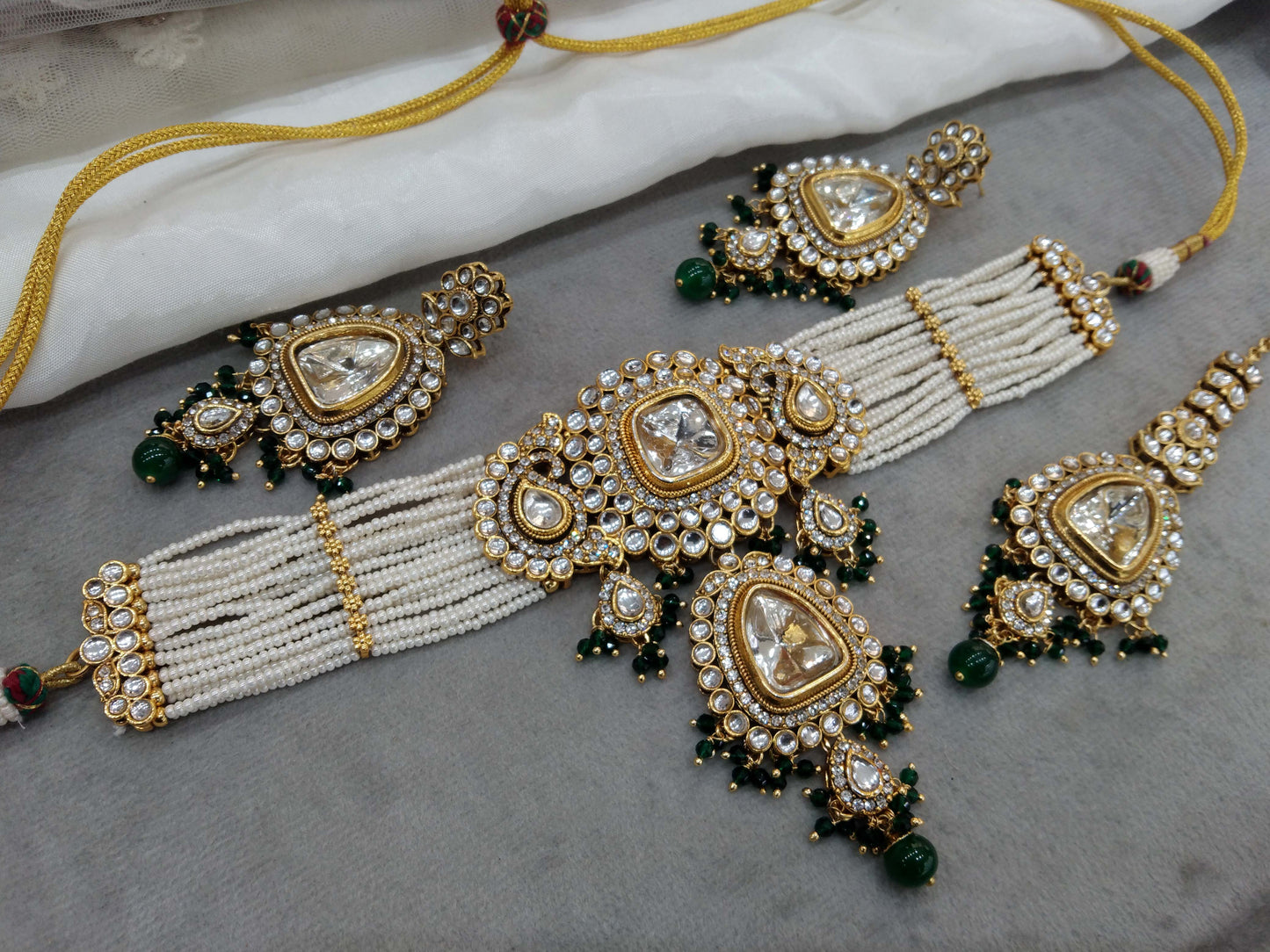 Green choker Indian Jewellery  Kundan choker Set/ kundan choker Kundan Meet Necklace Set