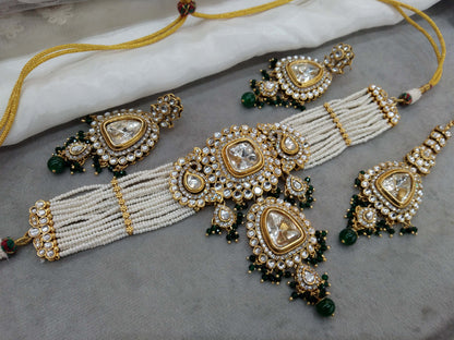 Green choker Indian Jewellery  Kundan choker Set/ kundan choker Kundan Meet Necklace Set