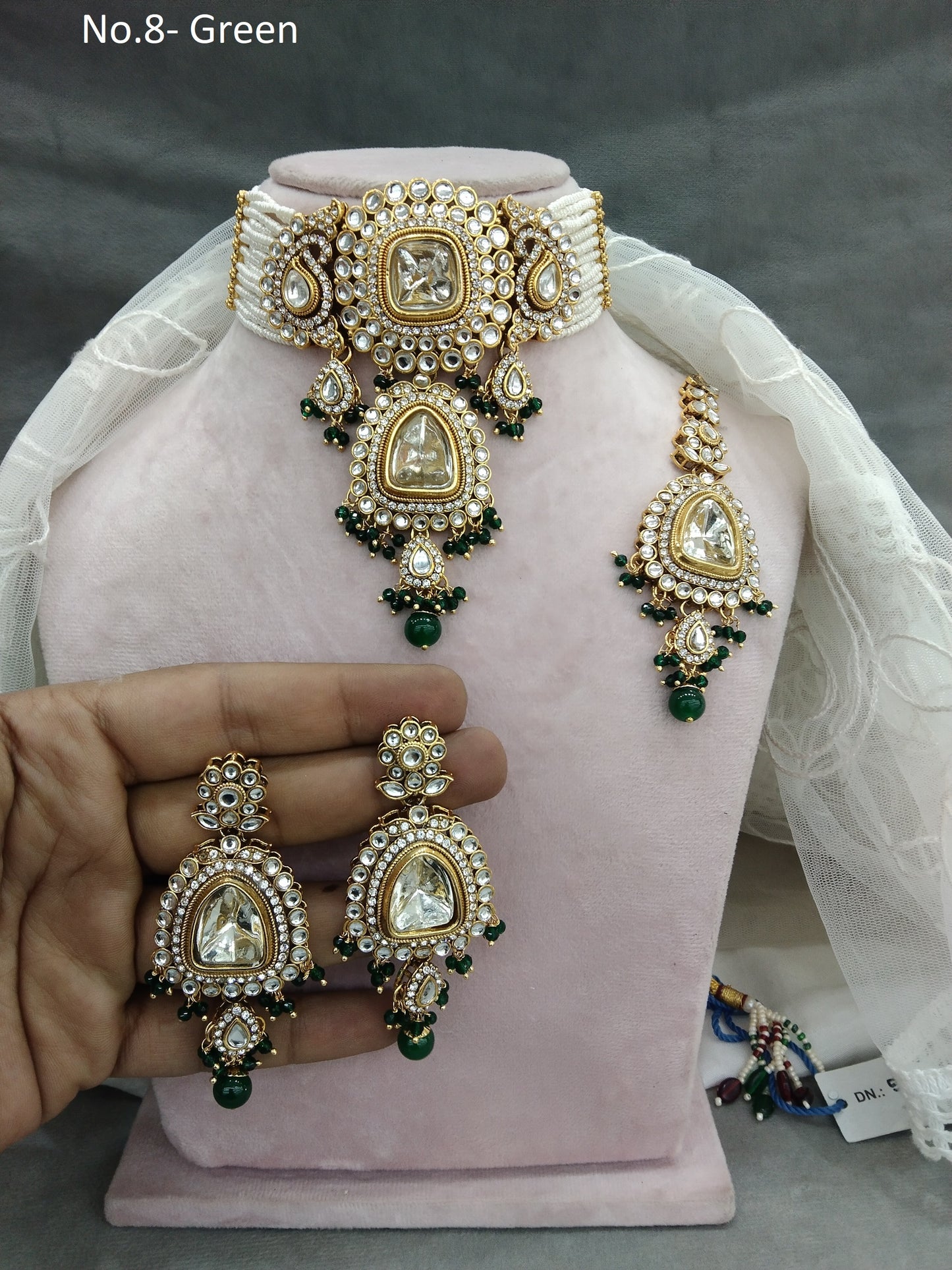 Green choker Indian Jewellery  Kundan choker Set/ kundan choker Kundan Meet Necklace Set