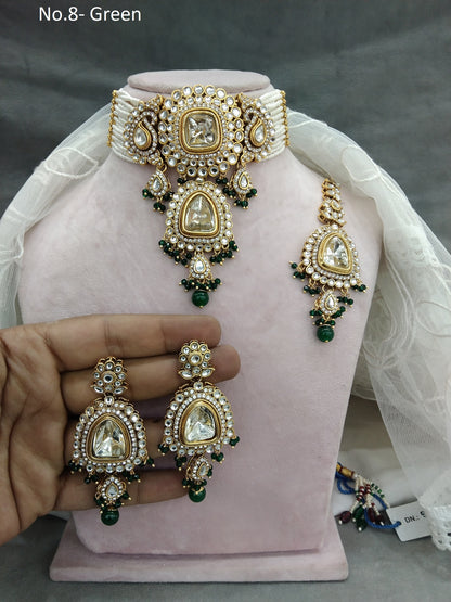 Green choker Indian Jewellery  Kundan choker Set/ kundan choker Kundan Meet Necklace Set