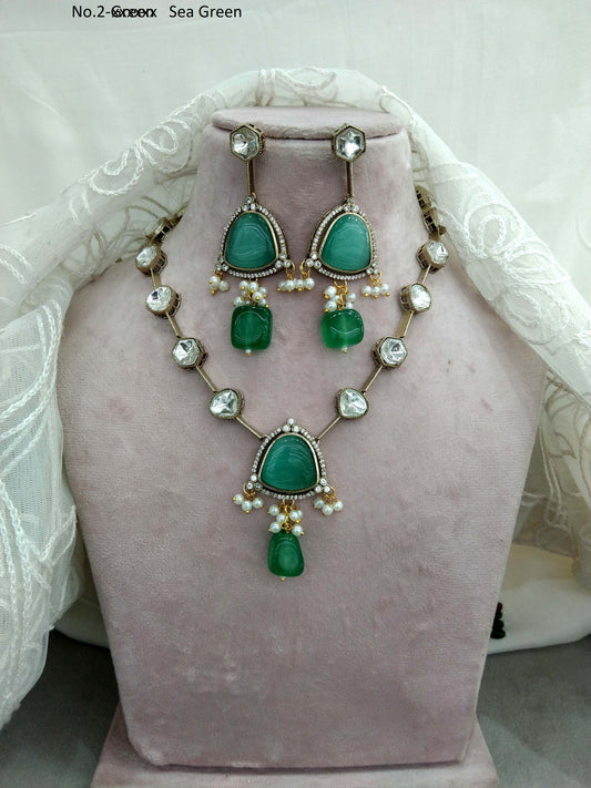 Moissanite kundan Sea Green necklace Indian Jewellery riya Wedding Set