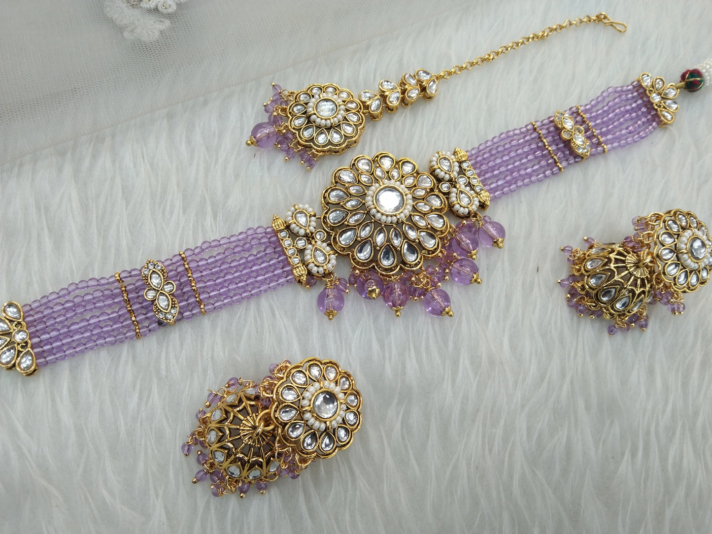 Lavender Choker Set Indian Jewellery Gold  Kundan choker Set/ kundan choker Setin Set