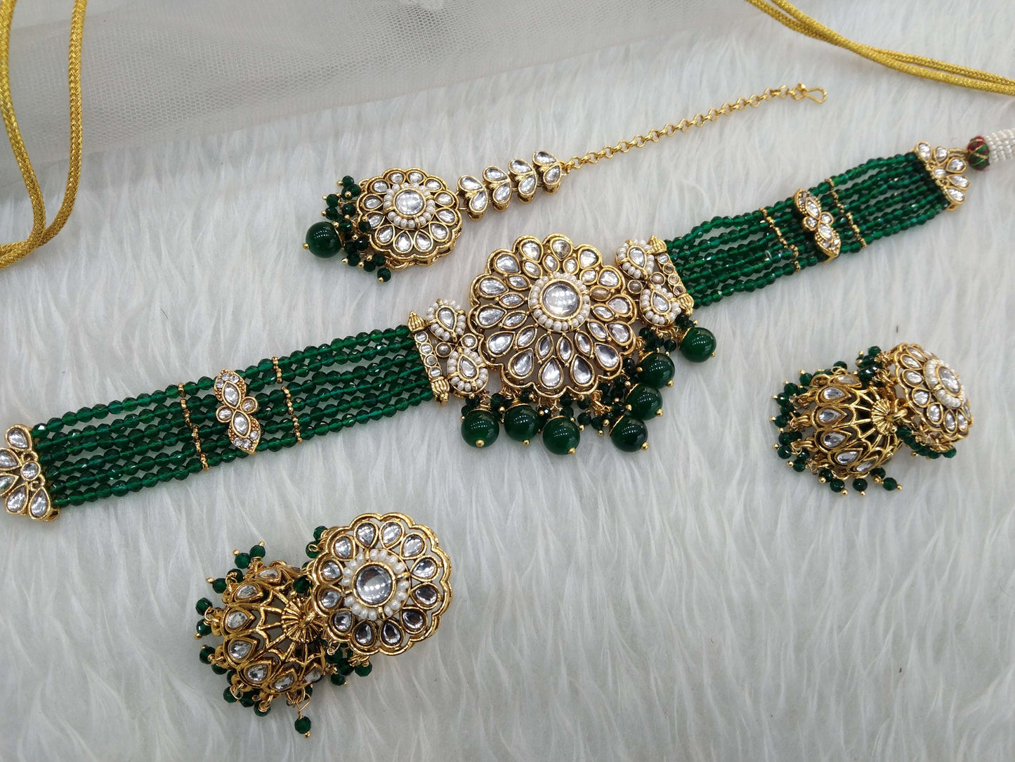 Choker Set Indian Jewellery Gold Green Kundan choker Set/ kundan choker Setin Set