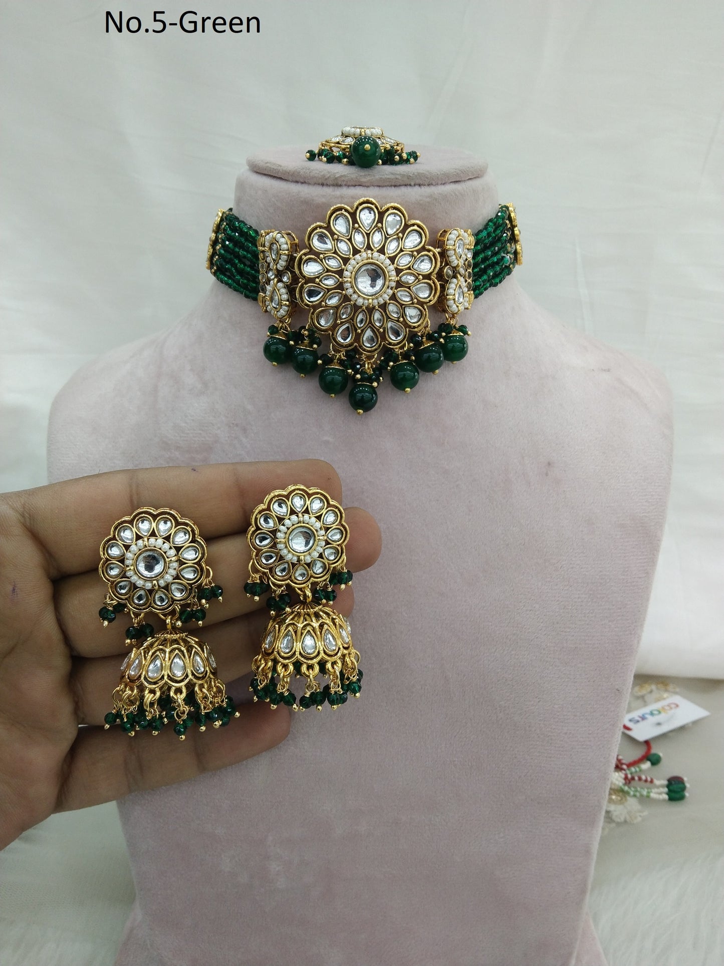 Choker Set Indian Jewellery Gold Green Kundan choker Set/ kundan choker Setin Set