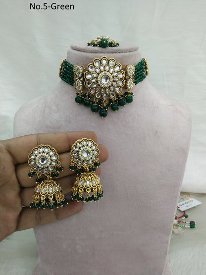 Choker Set Indian Jewellery Gold Green Kundan choker Set/ kundan choker Setin Set