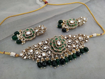 Choker Set Indian Jewellery Gold Green Kundan choker Set/ kundan choker Mohini Set