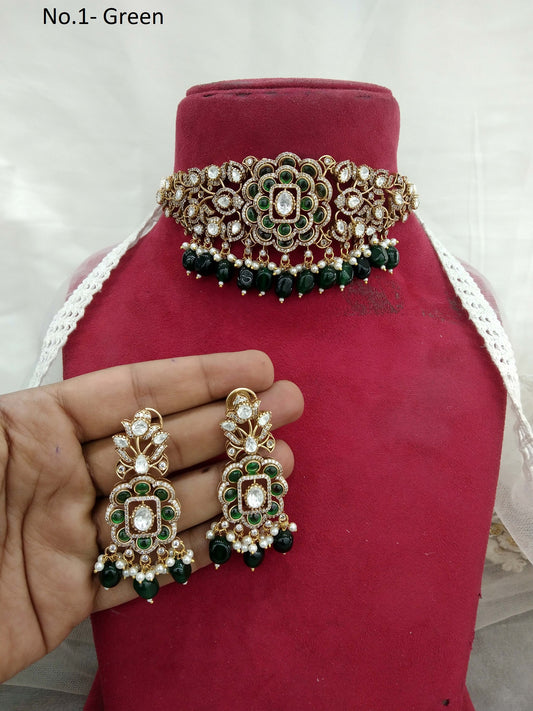 Choker Set Indian Jewellery Gold Green Kundan choker Set/ kundan choker Mohini Set