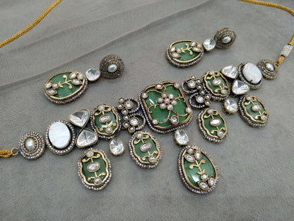Choker Set Indian Jewellery Gold Pista Kundan choker Set/ kundan choker Mohini Set