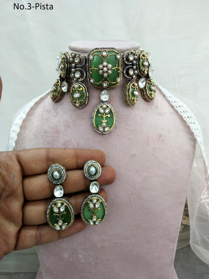 Choker Set Indian Jewellery Gold Pista Kundan choker Set/ kundan choker Mohini Set