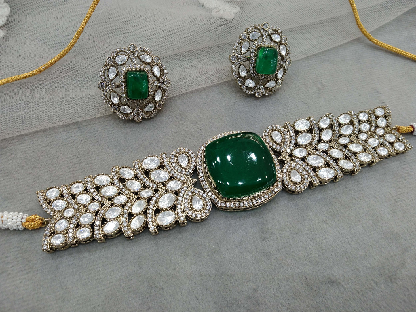 Choker Set Indian Jewellery  Gold Green Kundan choker Set/ kundan choker Mohini Set
