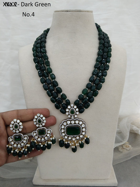 Moissanite AD Green Rani Haar Necklace Set /Indian Long Haar Necklace Set/ Indian Jewellery
