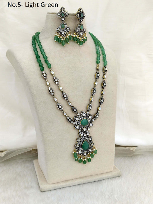 Moissanite AD Light Green Rani Haar Necklace Set /Indian Long Haar Necklace Set/ Indian Jewellery (Copy)