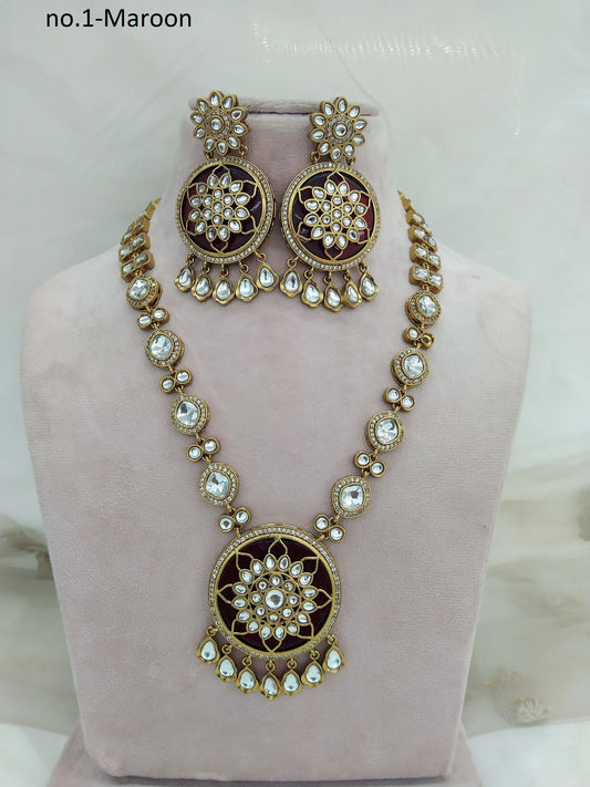 Gold Finish Navrattan Rani Haar Halskette Set/Gold Weiß Indische Halskette Set/Indischer Schmuck/Muslimische lange Halskette Seiten Set