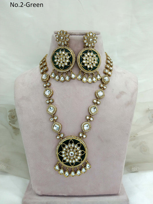 Moissanite Green Rani Haar Necklace Set /Indian Long Haar Necklace Set/ Indian Jewellery