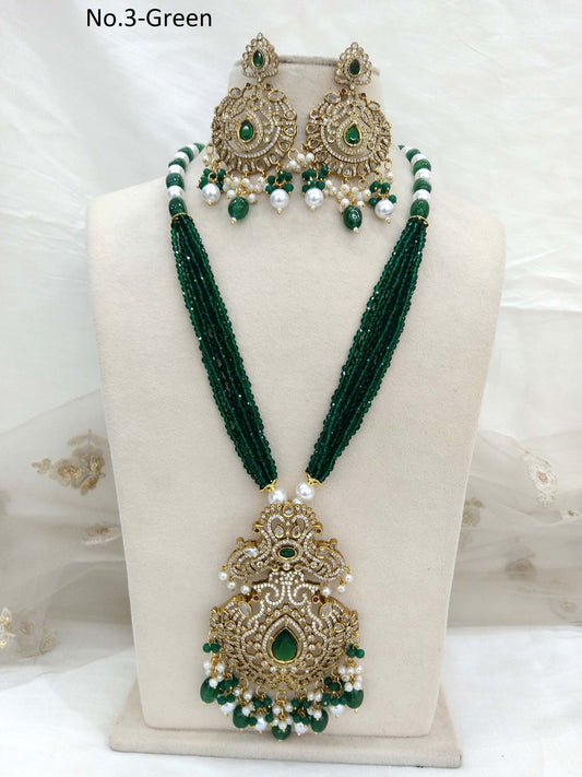 Moissanite AD Green Rani Haar Necklace Set /Indian Long Haar Necklace Set/ Indian Jewellery