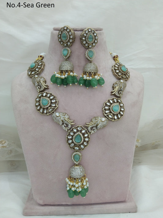 Moissanite AD sea green Rani Haar Necklace Set /Indian Long Haar Necklace Set/ Indian Jewellery