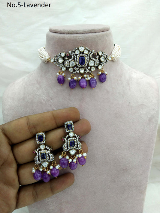 Moissanite Lavender choker jewellery Set /Indian choker  Set/ Indian sweety Jewellery