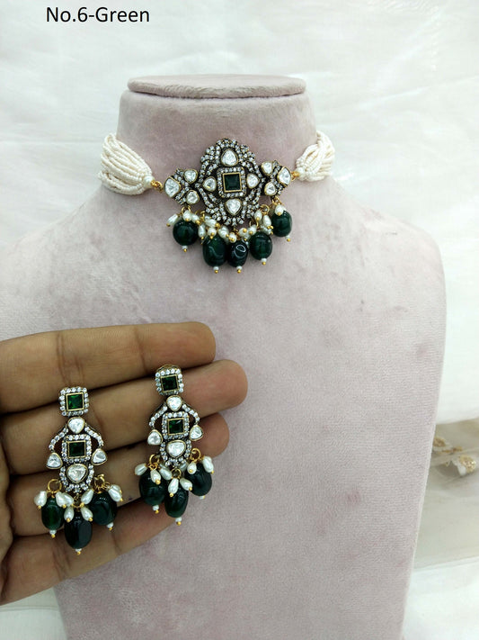 Moissanite green choker jewellery Set /Indian choker  Set/ Indian sweety Jewellery