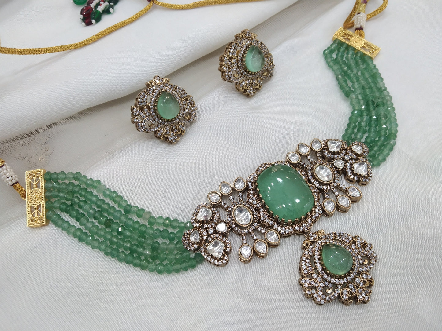 Sea green Moissanite choker jewellery Set /Indian choker  Set/ Indian sweety Jewellery