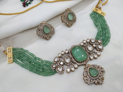 Sea green Moissanite choker jewellery Set /Indian choker  Set/ Indian sweety Jewellery