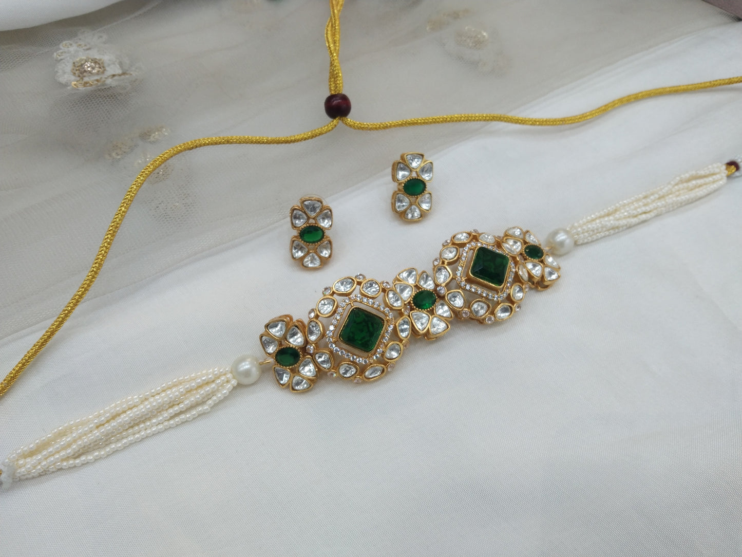 Green Moissanite choker jewellery Set /Indian choker  Set/ Indian sweety Jewellery