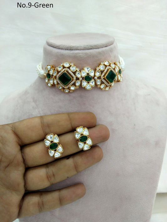 Green Moissanite choker jewellery Set /Indian choker  Set/ Indian sweety Jewellery