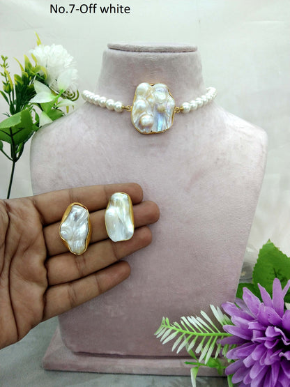 Gold Off white western style uncut stone Necklace Set /Indian Necklace Set/ Indian sumu Jewellery