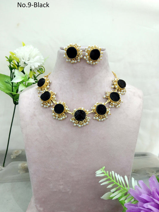 Gold Black western style uncut stone Necklace Set /Indian Necklace Set/ Indian sumu Jewellery