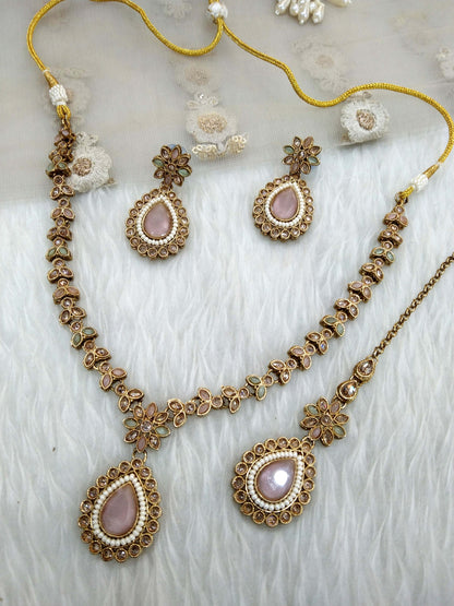 Golden pista indian jeweller Antique gold necklace set/ necklace Indian rishi jewellery set