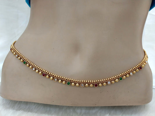 Gold ruby green Sari Saree Belly Chain Jewellery Indian Kamarbandh Kamarband Online