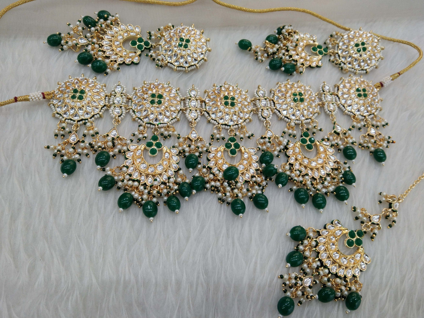 Indian Jewellery/ Gold Green Bridal Kundan necklace Set Indian Eric Bridal Jewellery  kundan Necklace set