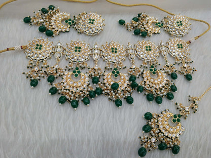 Indian Jewellery/ Gold Green Bridal Kundan necklace Set Indian Eric Bridal Jewellery  kundan Necklace set