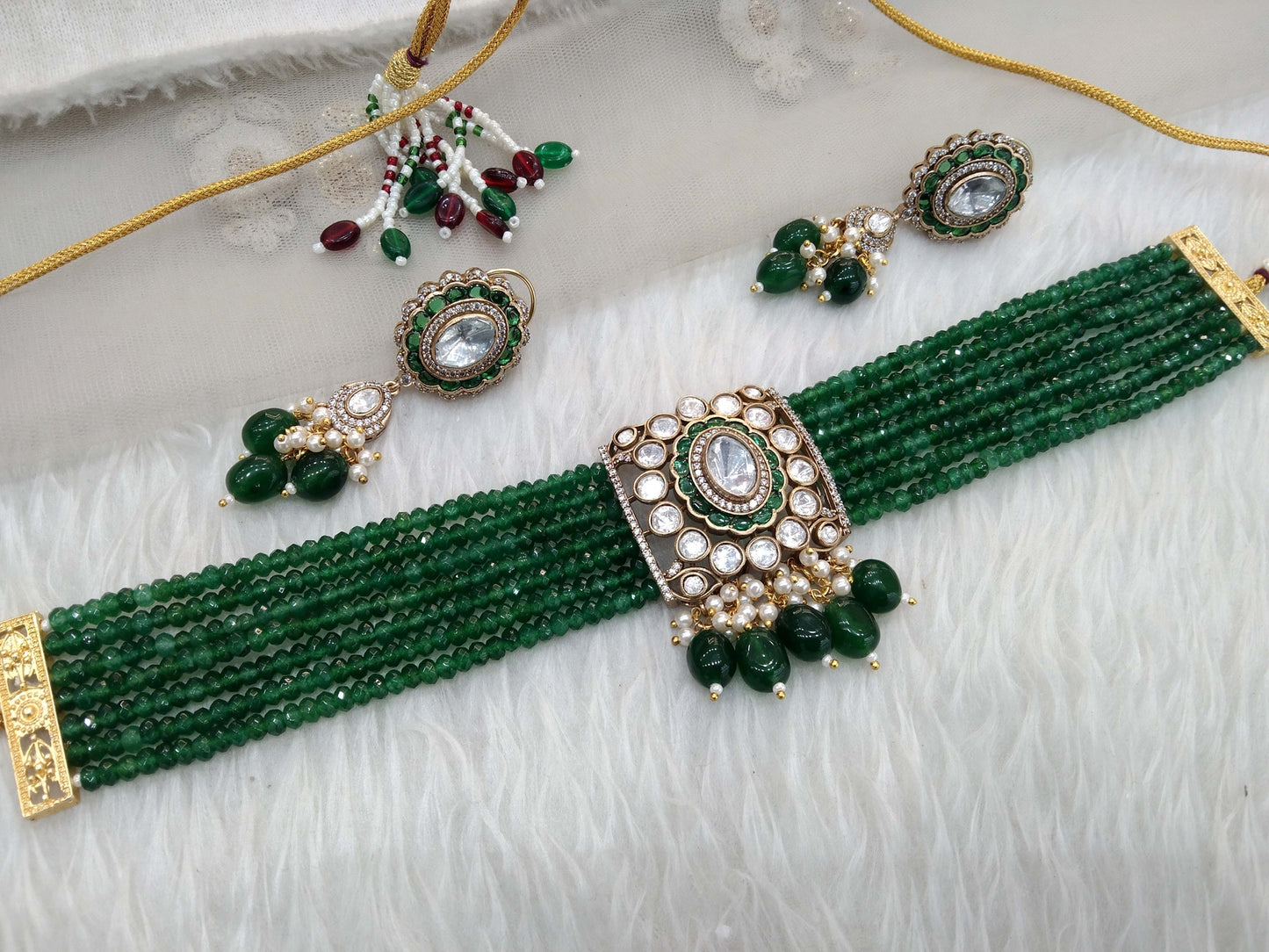 Indian kundan Jewellery Gold Green choker Indian Jewellery jassi Wedding Set