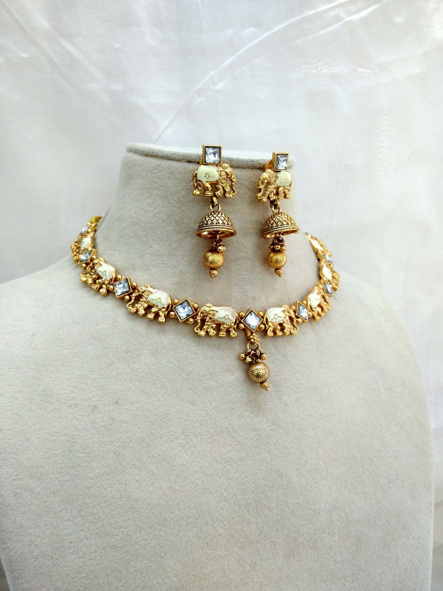 Gold polki necklace set Indian challa Jewellery