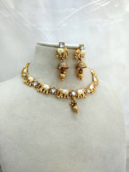 Gold polki necklace set Indian challa Jewellery