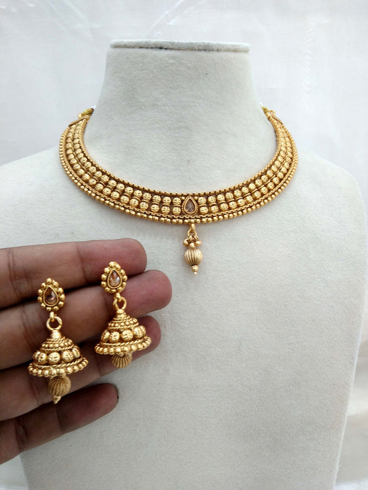Gold polki necklace set Indian challa Jewellery