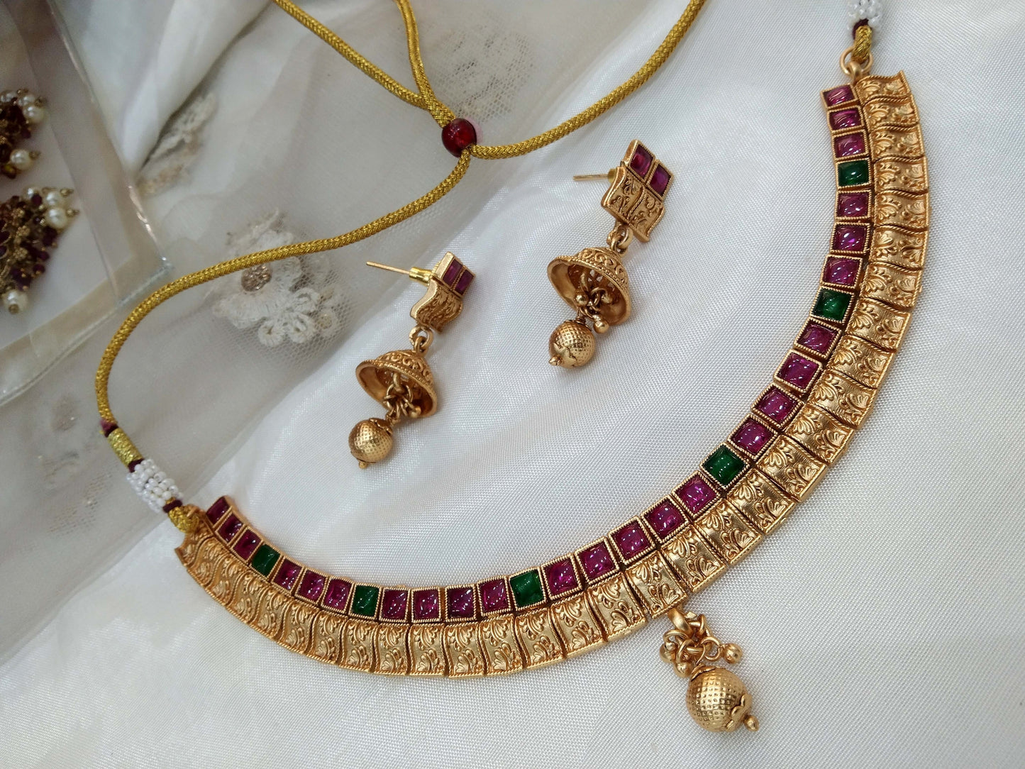 Gold polki necklace set Indian challa Jewellery