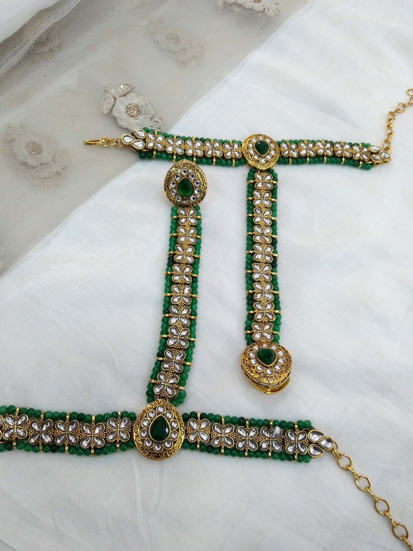 Indian Green Hand Bracelets  Jewellery/Gold Bridal Bracelet pair Finger ring Panja Bollywood Jewellery