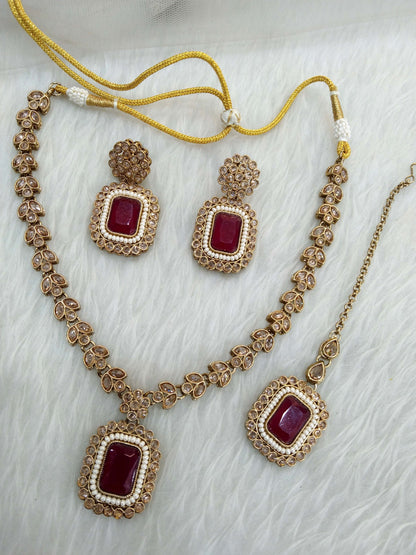 Indian jewellery Maroon necklace set/ necklace Indian rishi jewellery set