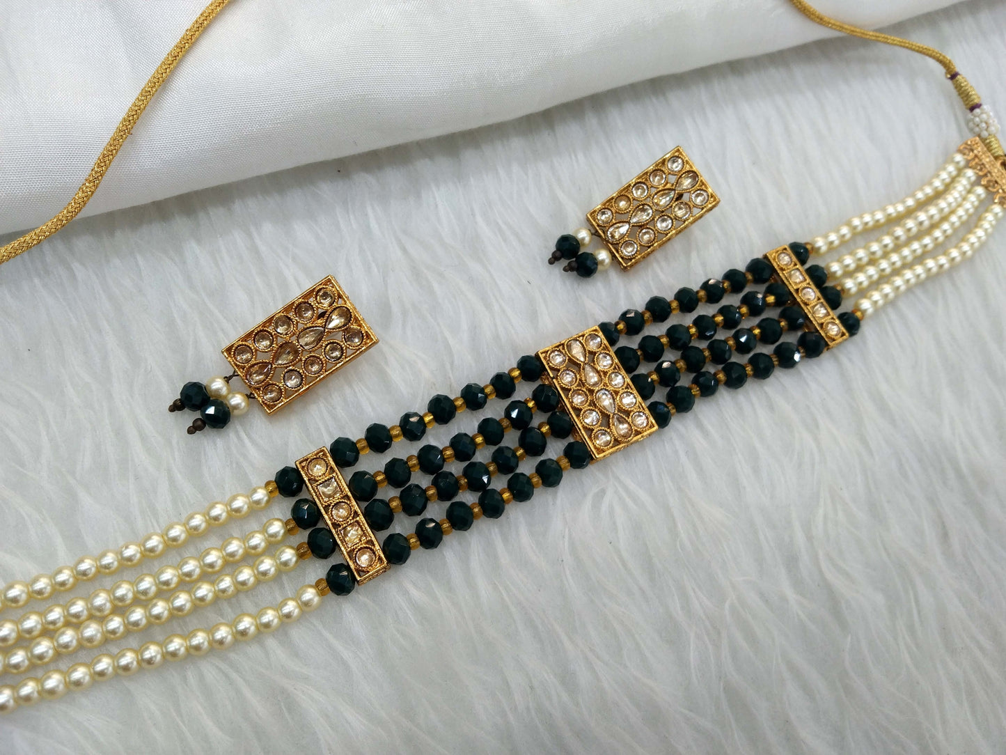 Green Kundan Jewellery Choker Set/ Tiska Kundan Online Set