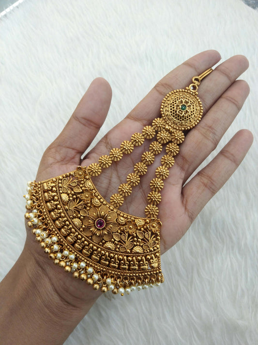 Gold finish Passa polki Jhumar Jhoomer Headpiece Bridal Passa/Hijab bika tilak Headpiece