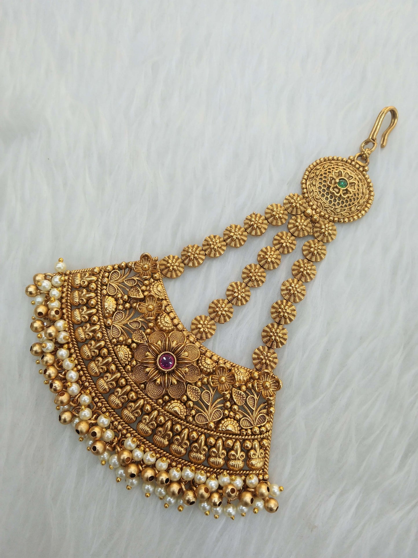 Gold finish Passa polki Jhumar Jhoomer Headpiece Bridal Passa/Hijab bika tilak Headpiece