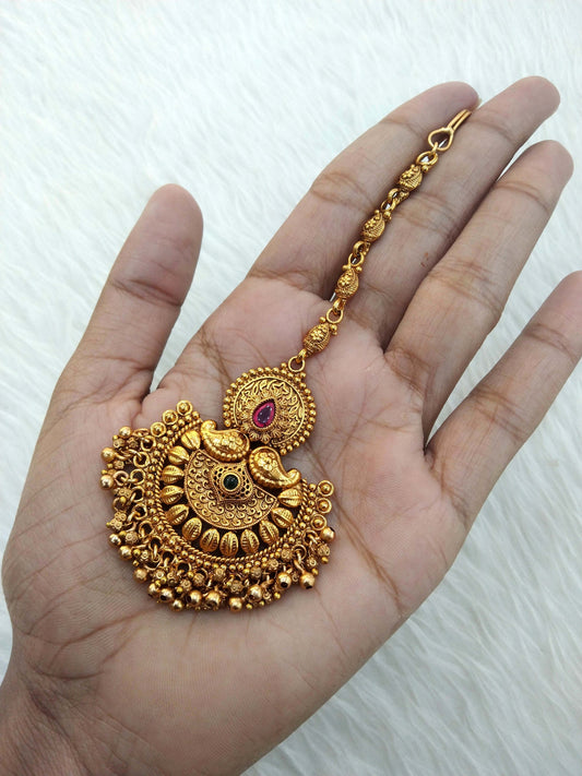 Gold polki Ruby Green Tika Tikka Jewellery Indian Headpiece Tikka toni Jewellery