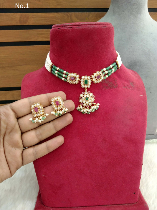 Gold Polki Necklace Set Indian Rossy Jewellery