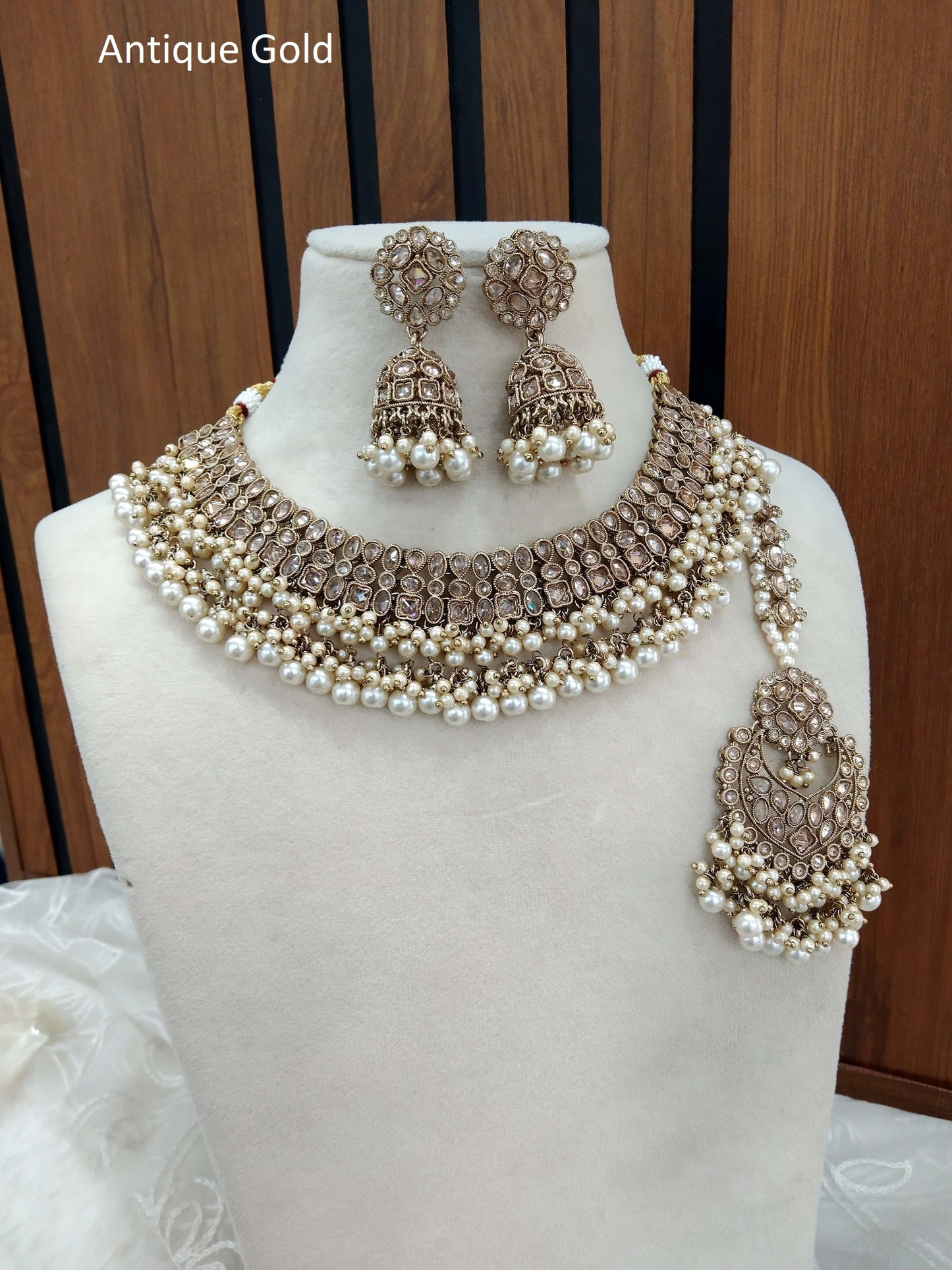 Indian  Jewellery Antique Gold necklace Tikka Set/juhi