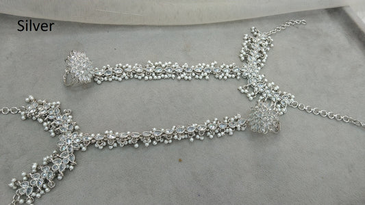 Indian  Hand Bracelets Silver Bridal pair Finger ring Panja Jewellery