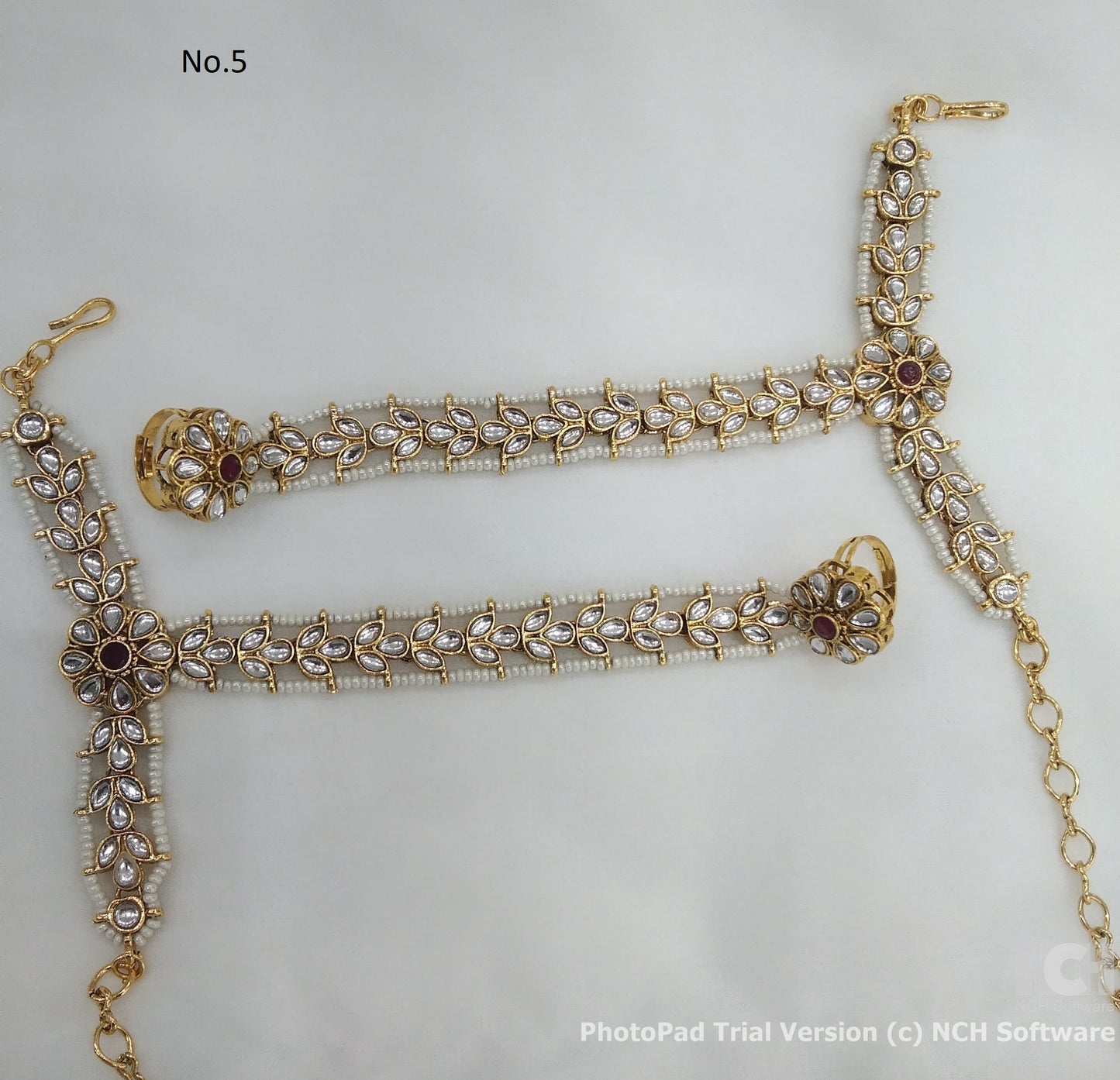 Indian Hand Bracelets Gold Bridal pair Finger ring Panja Jewellery