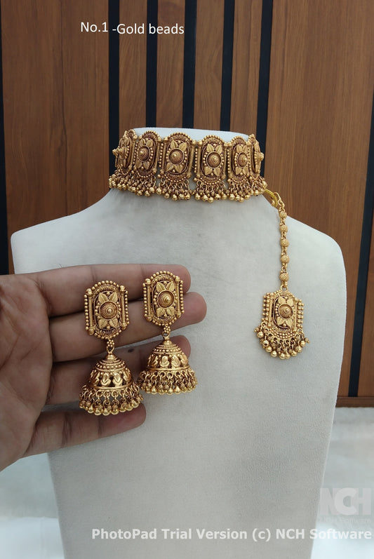 Indian Jewellery Gold Polki Choker Indian Jewellery  Selvi Set